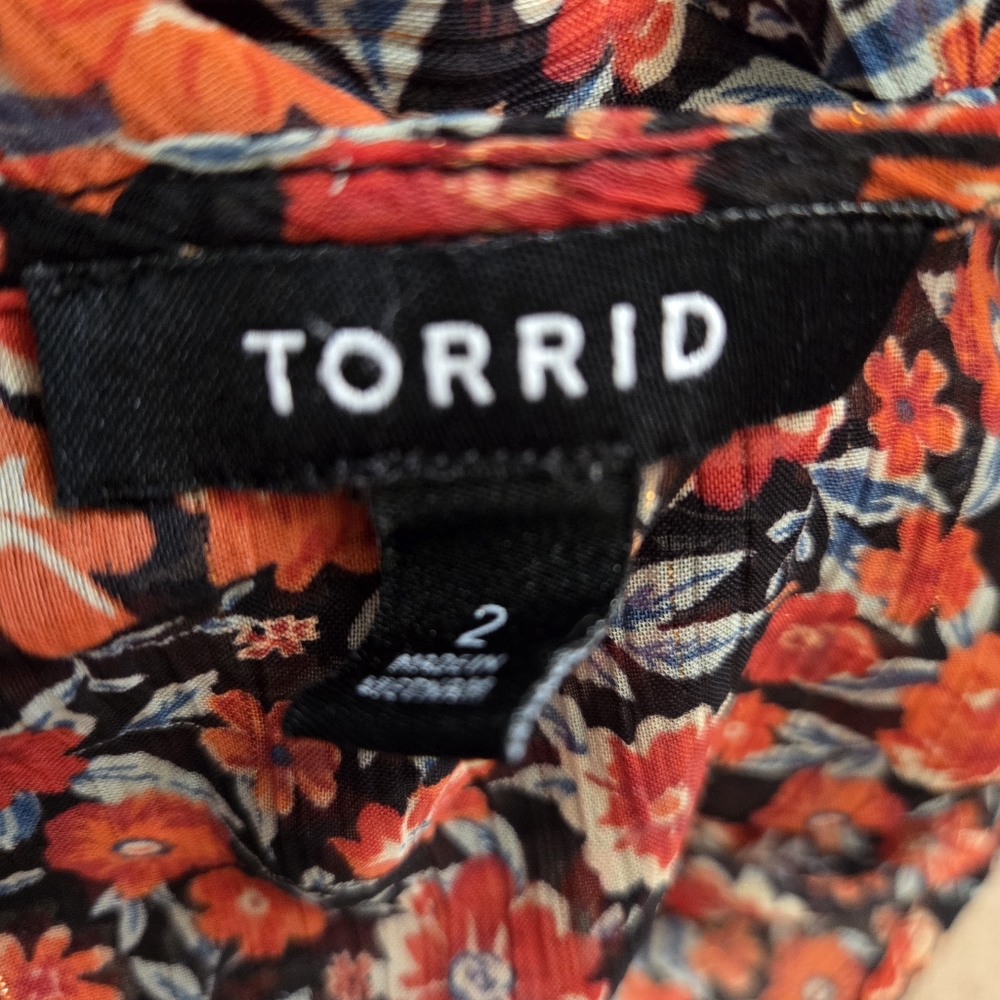 Torrid Lurex Chiffon Tie Front Maxi Floral Top Top Duster Kimono 2 2X  Festival - Picture 8 of 9